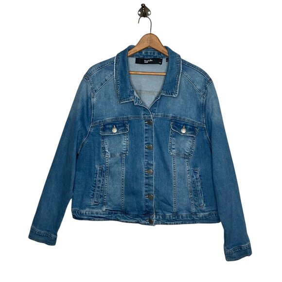 ASOS Simply Be Denim Plus Size US 22 UK 26 Western Cotton Stretch Denim Jacket - Picture 5 of 10